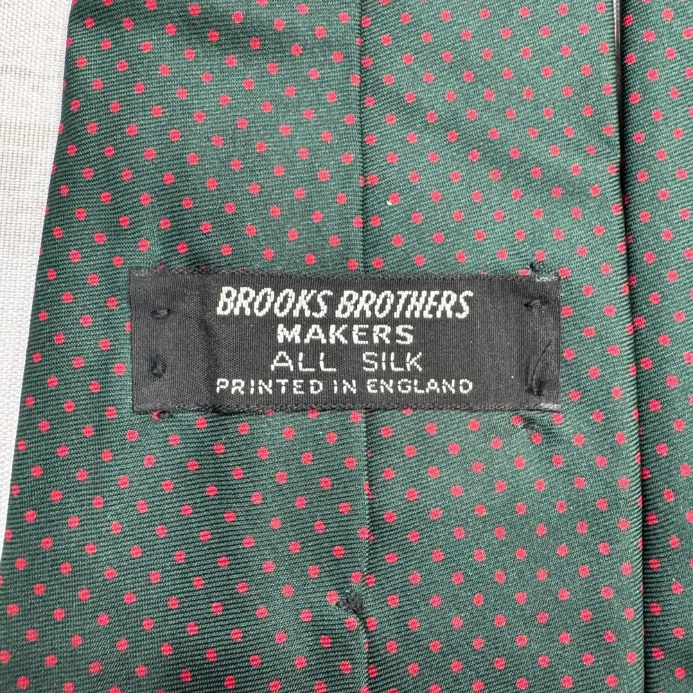 VTG Brooks‎ Brothers Makers Silk Neck Tie Green Red Dots England Mens